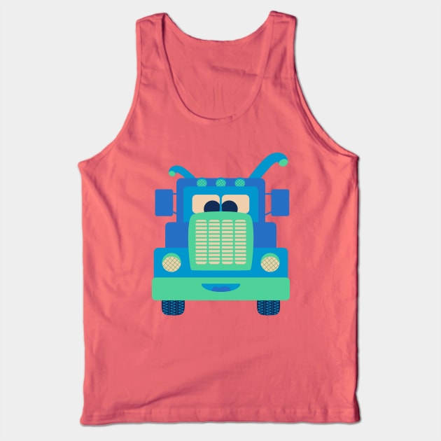 FRIENDLY BLUE TRUCK BUDDY Cute Kawaii Vehicle Kids Transportation - UnBlink Studio by Jackie Tahara Tank Top by UnBlink Studio by Jackie Tahara